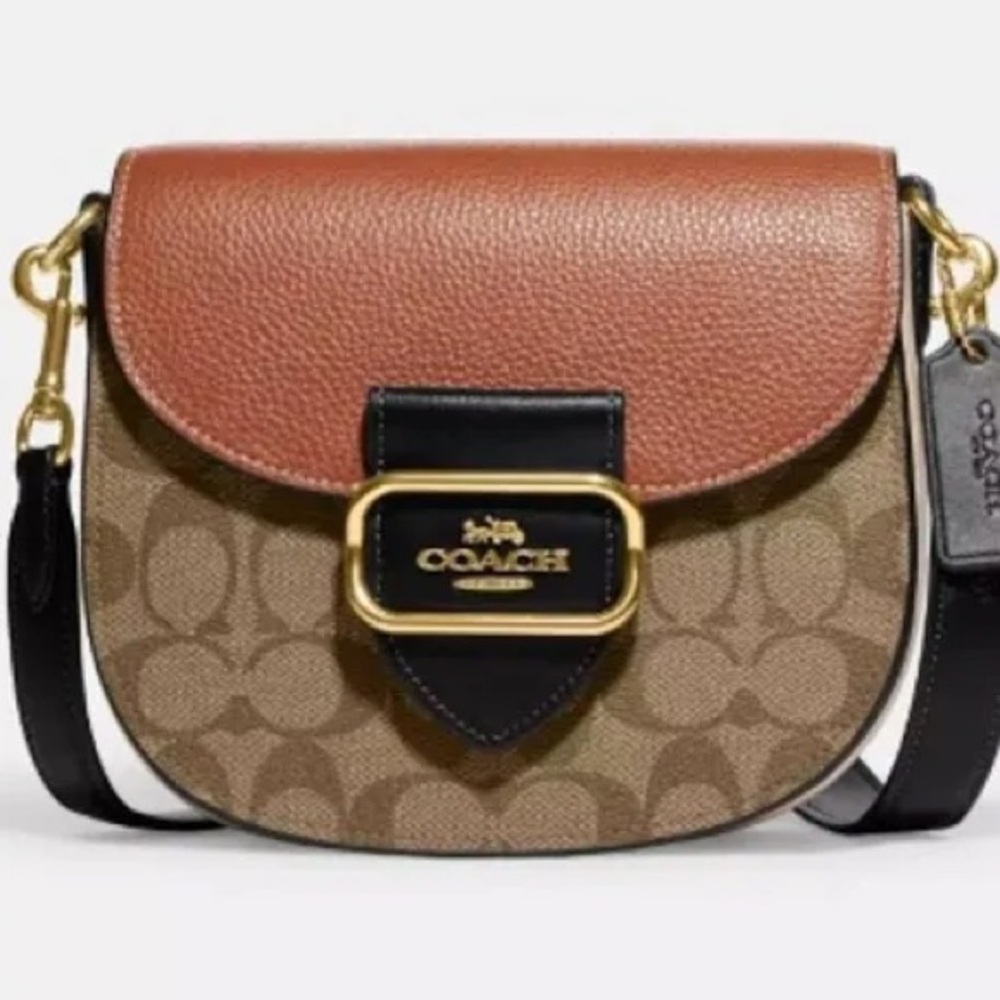 Coach Morgan saddle Signature Brown and Tan Crossbody Bag